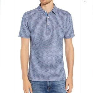 Faherty Baypoint stripe jersey slub knit short sleeve polo shirt Size XL